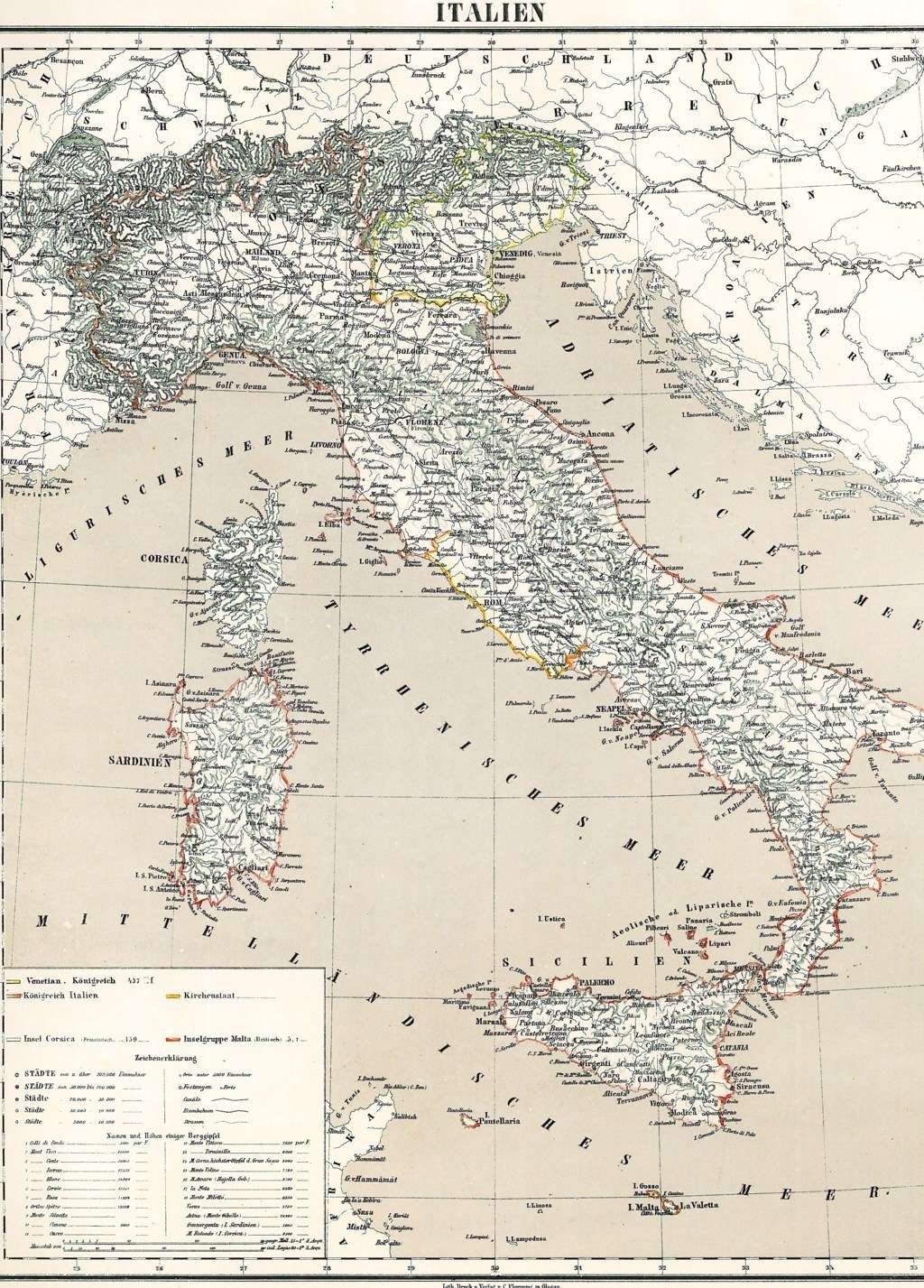Antiquarische Landkarte REGNO ITALIA Königreich Italien Sardegna